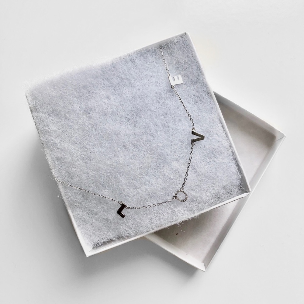 925 Sterling Silver Cubic Zirconia Dainty Love Letter Necklace